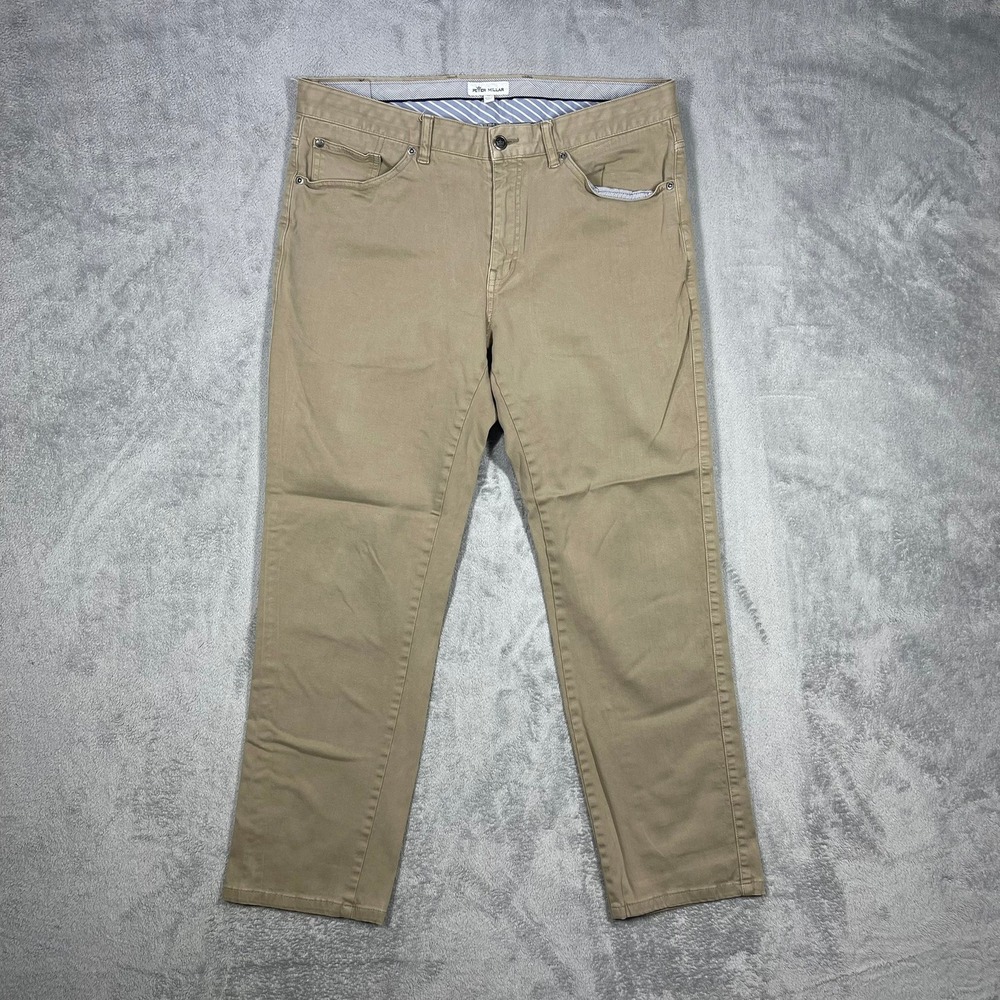 Peter Millar 5-Pocket Pants Mens 34 Khaki Tan Cotton Modal Stretch Trousers